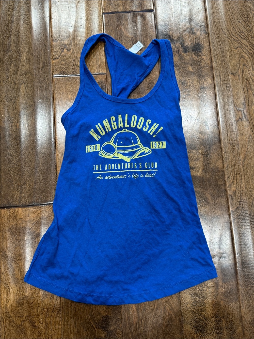 Kungaloosh  Adventurers Club Blue Racerback Tank with Yellow Graphic